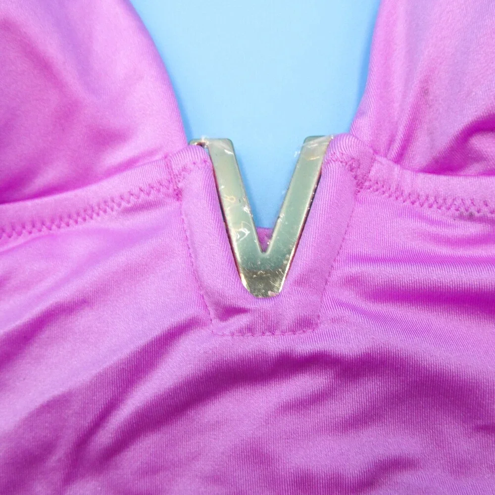 Victorias Secret Small Purple Silky Triangle Metal Bling Lined Padded Bikini Top